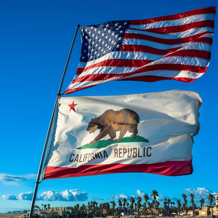 American Flag & California Flag waving
