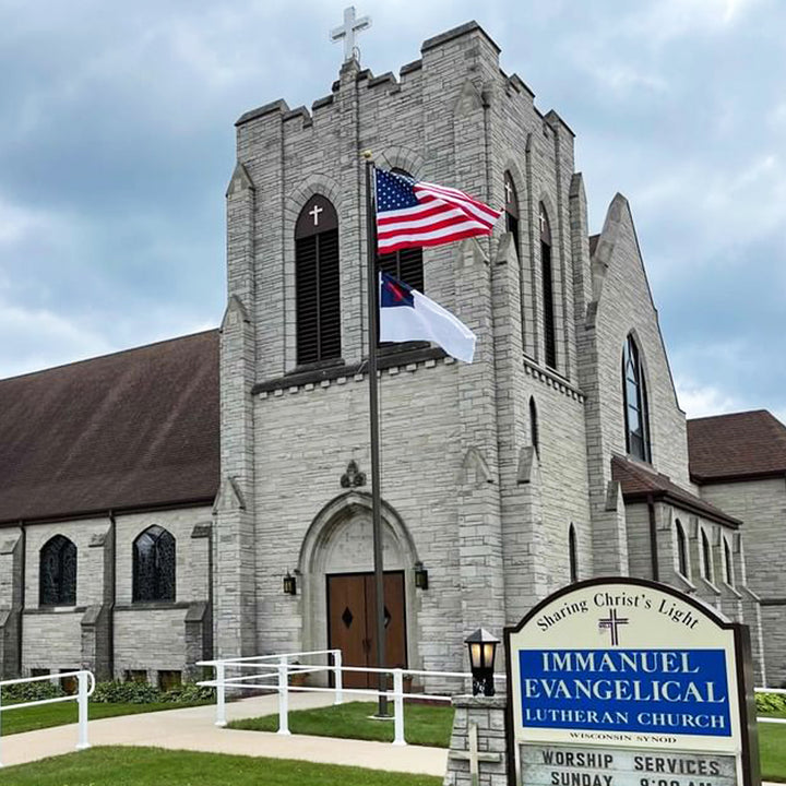 American Flag & Christian Flag waving